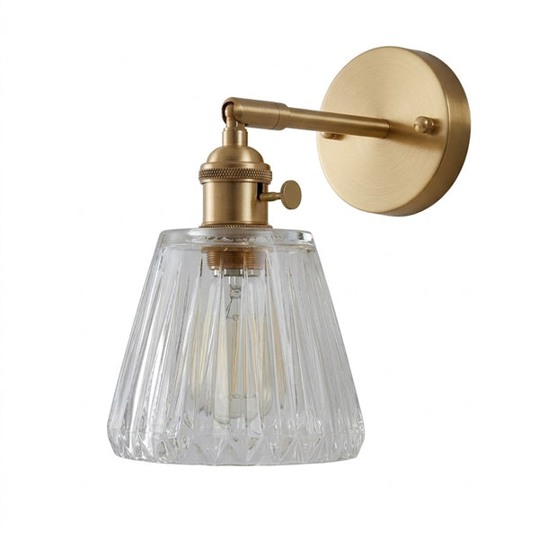Aurelia Brass and Clear Glass Wall Sconce Retro Modern Bedroom and Vanity Wall Light
