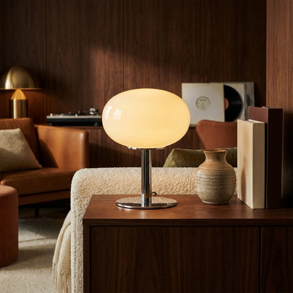 Clementine Cream Oval Globe in a warm mid century interior