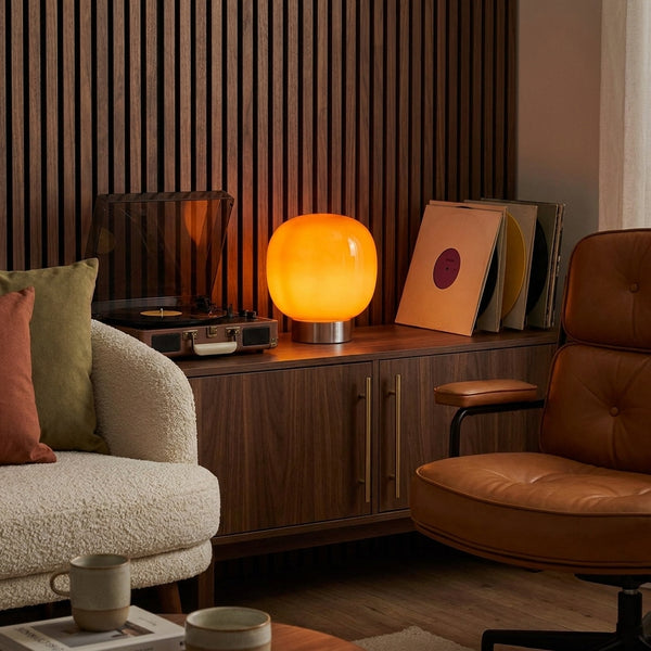Bruno Orange in a warm mid century interior