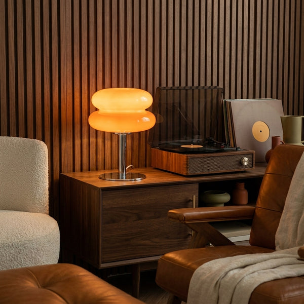 Clementine Orange Tiered Dome in a warm mid century interior