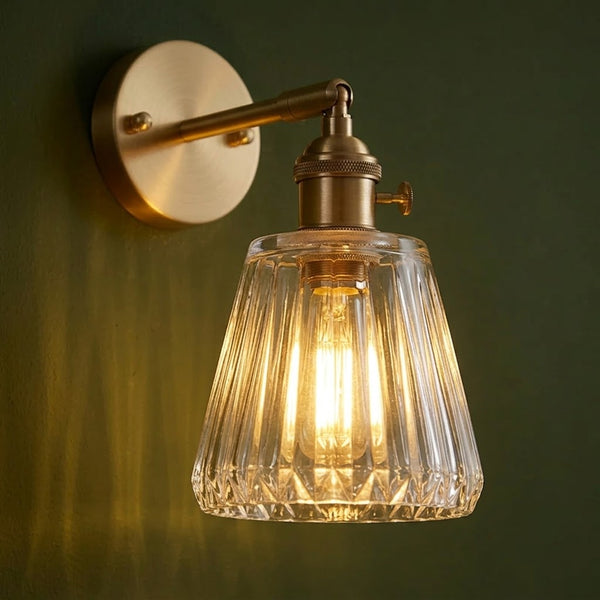 Aurelia Brass and Clear Glass Wall Sconce Retro Modern Bedroom and Vanity Wall Light