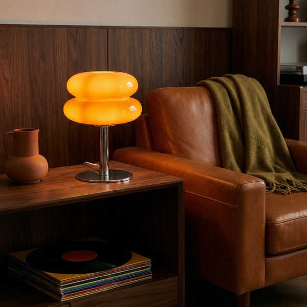 Clementine Orange Tiered Dome in a warm mid century interior