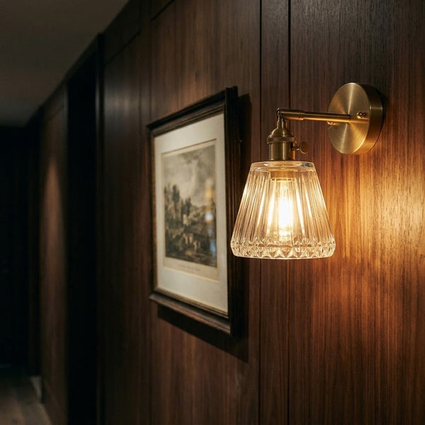 Aurelia Brass and Clear Glass Wall Sconce Retro Modern Bedroom and Vanity Wall Light