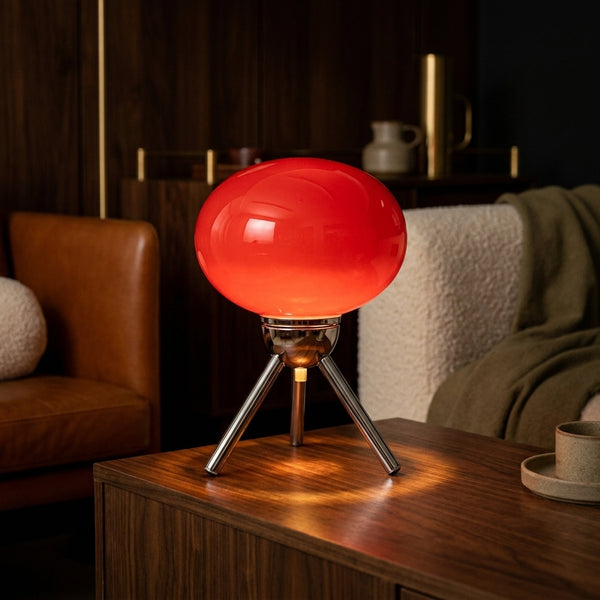 Bloom glass lamp glowing, close up
