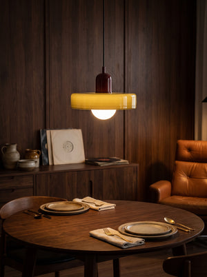 Halo pendant light over a dining table