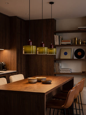 Juno pendant lights over a kitchen island