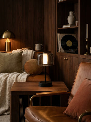 Vera lamp beside a leather reading chair